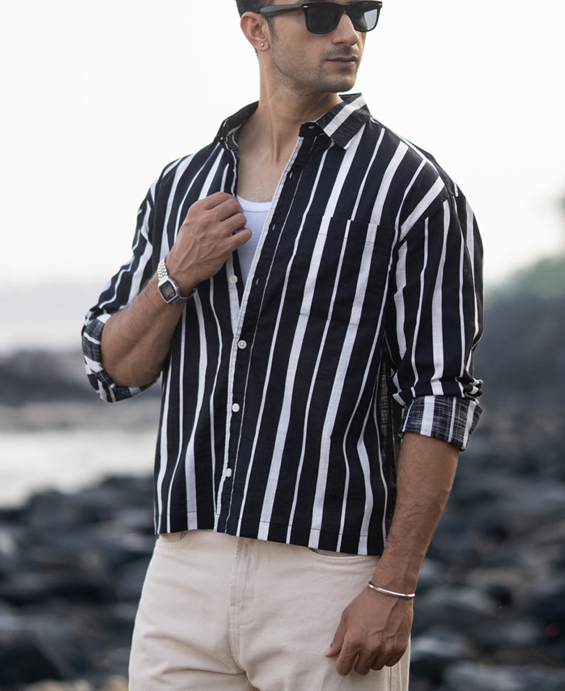 Black Lightweight Striped Shirt.