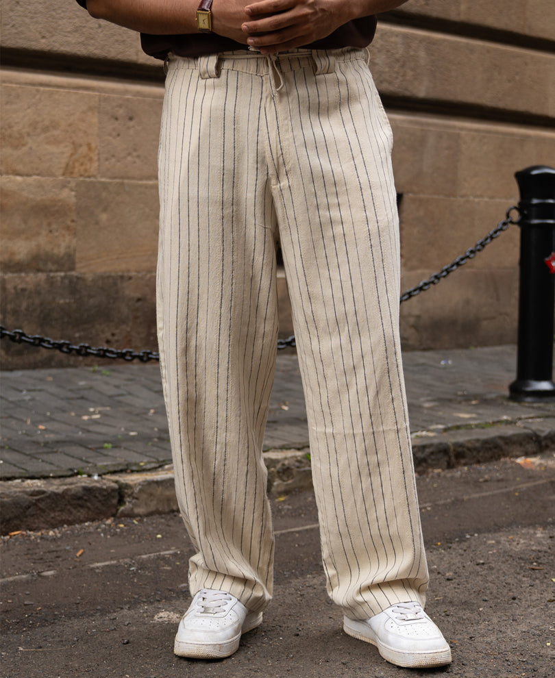 Cream Striped Linen Trouser.