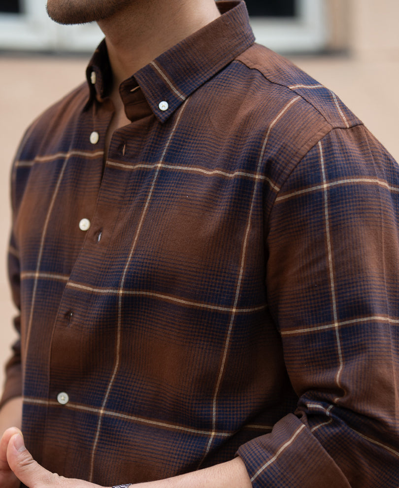 Brown Lightweight Checks Shirt.