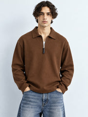 Brown Structured Zipper T-Shirt