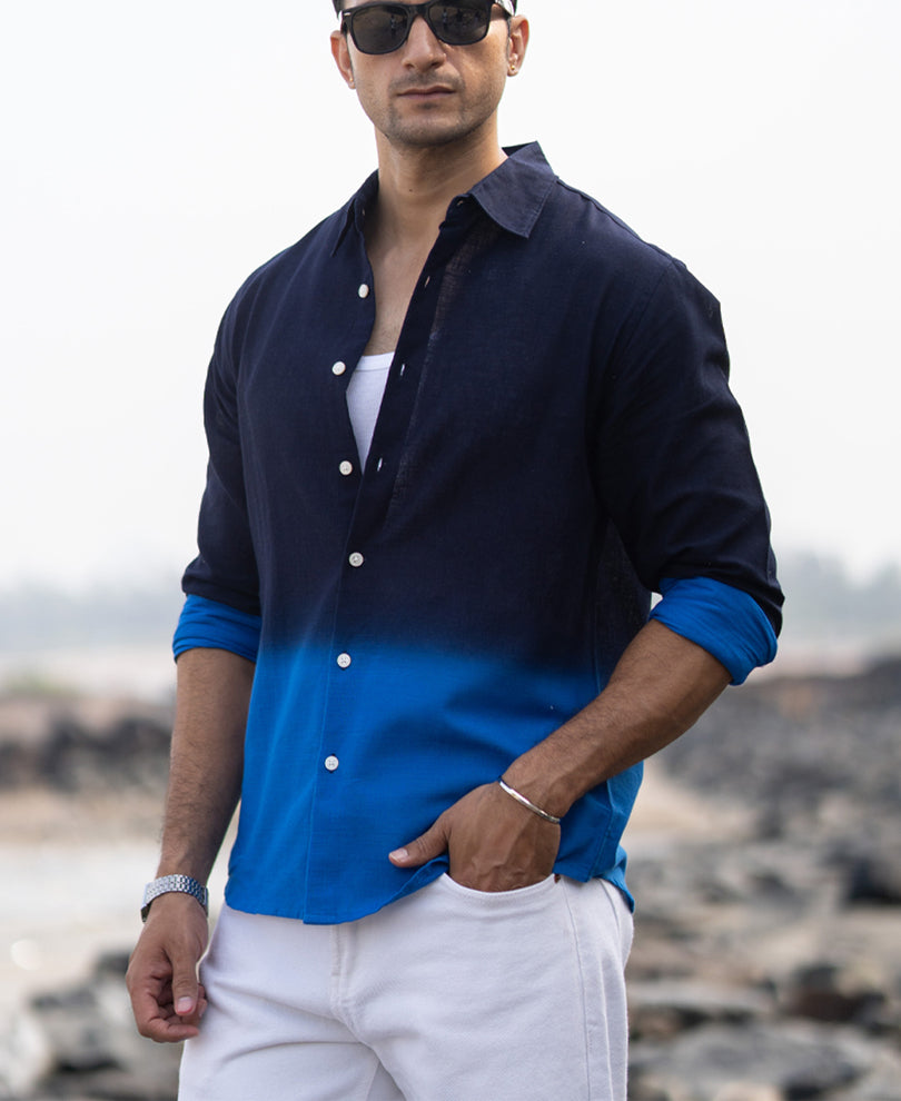 Navy And Royal Ombre Shirt.