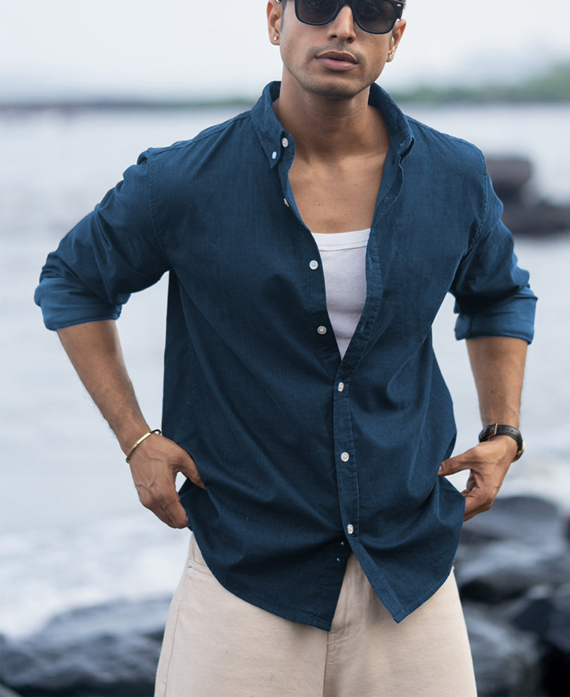 Moonlight Blue Linen Blend Shirt.