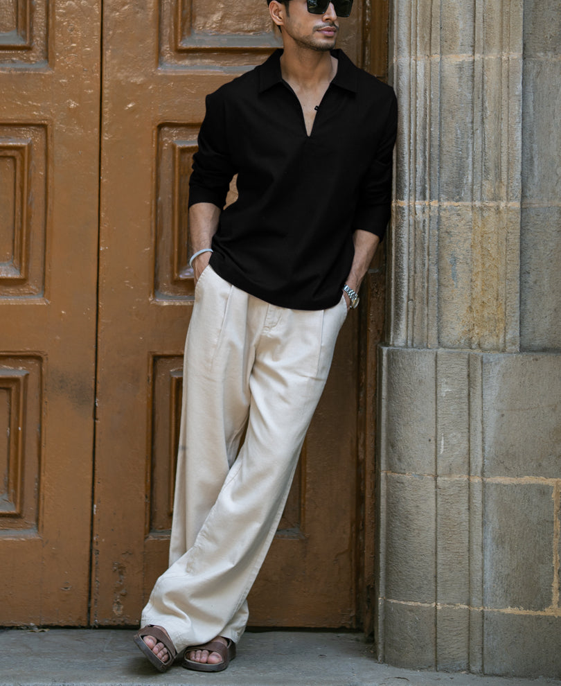Black Lightweight Structured Kurta Shirt.