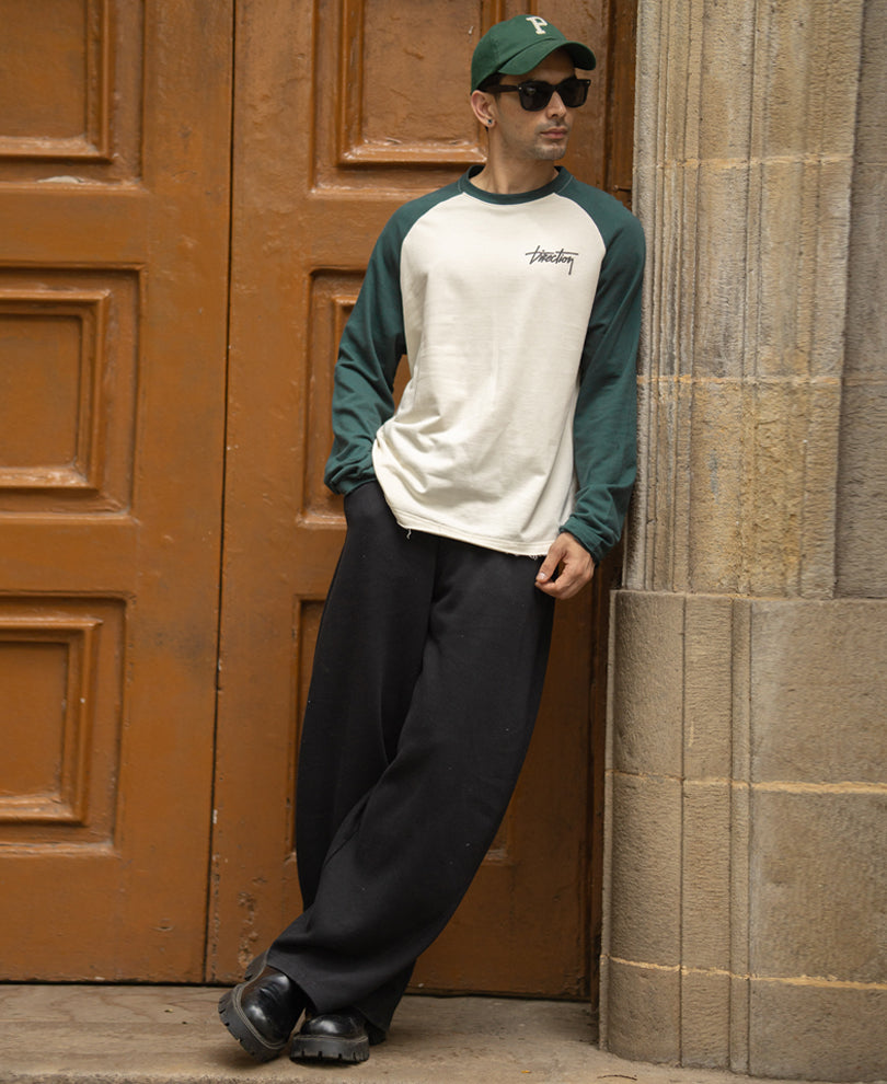 Off White & Teal Wraglan T-Shirt 100% Cotton
