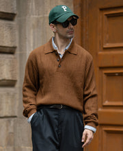 Tan Brown Structured Polo Sweater