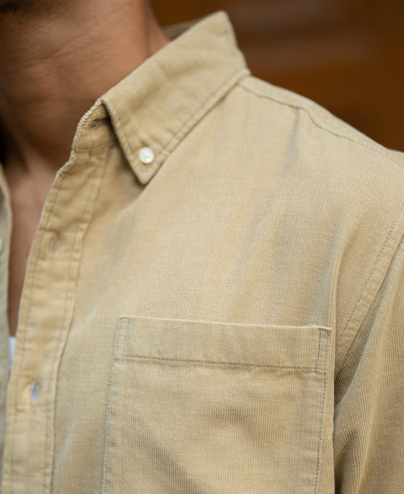 Beige Corduroy Buttondown Shirt.