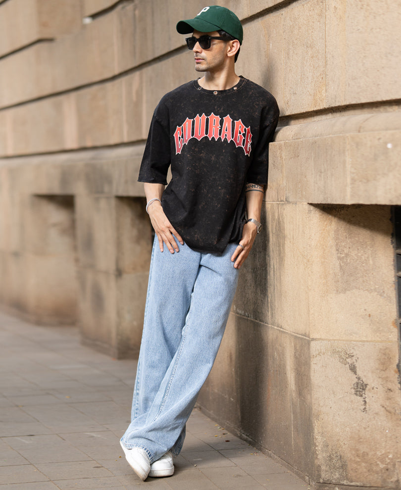 Black Washed Graphic T-Shirt 100% Cotton