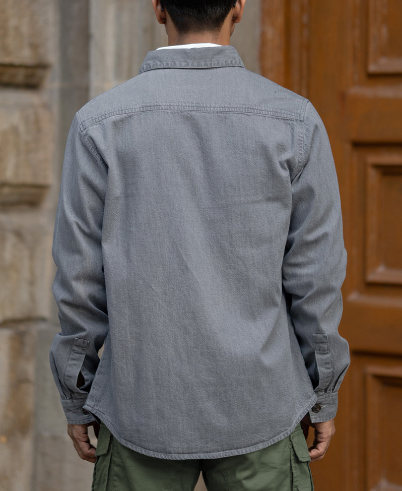 Mid Grey Washed Denim Shirt.