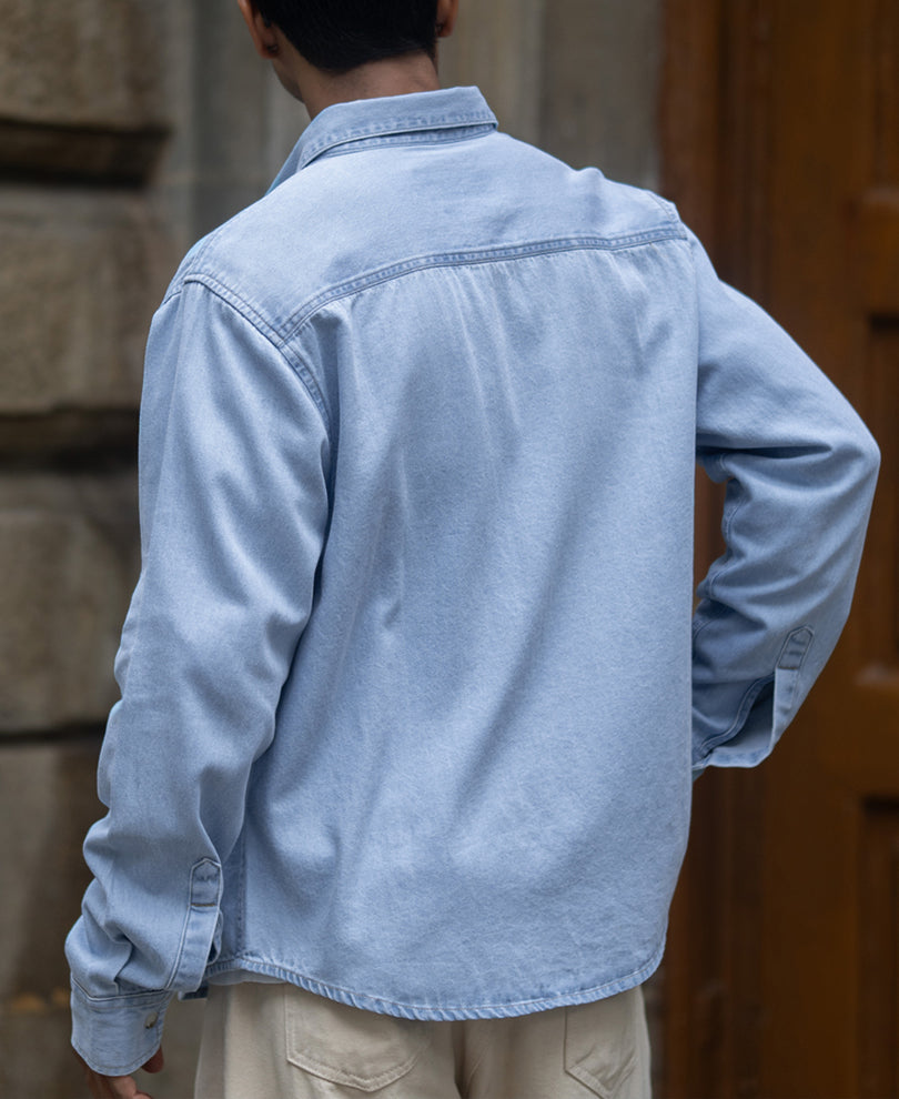 Blue Washed Denim Double Pocket Shirt.