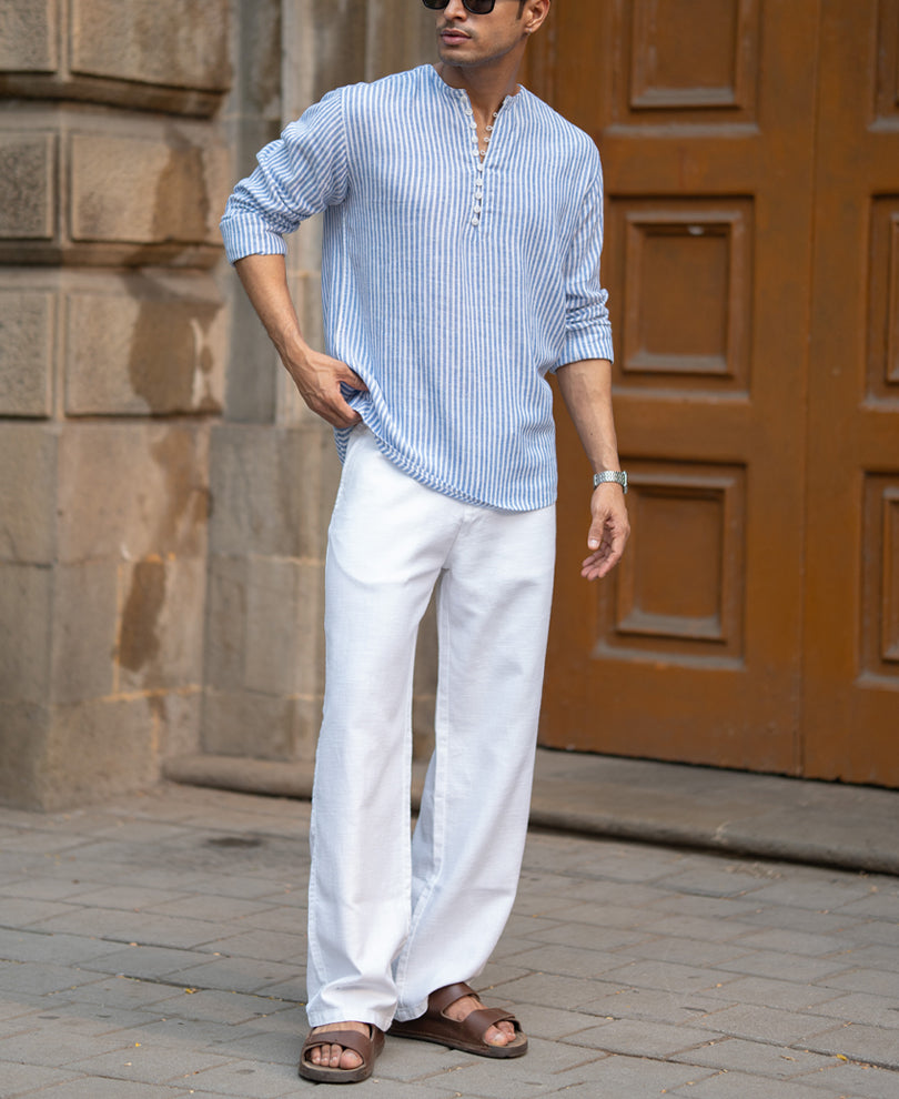 Blue Striped Kurta Shirt.