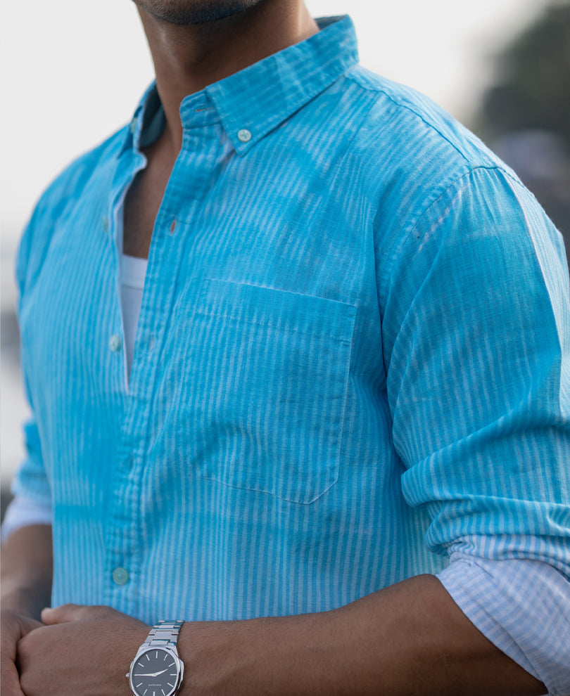 Blue Sprayed Stripe Shirt.