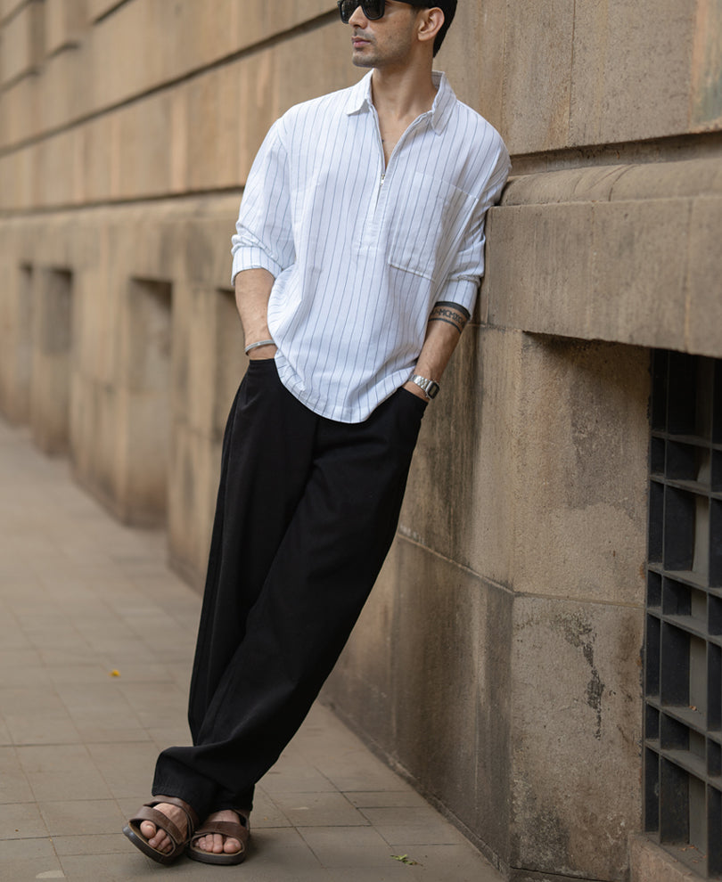 White Stripe Lightweight Kurta Shirt.