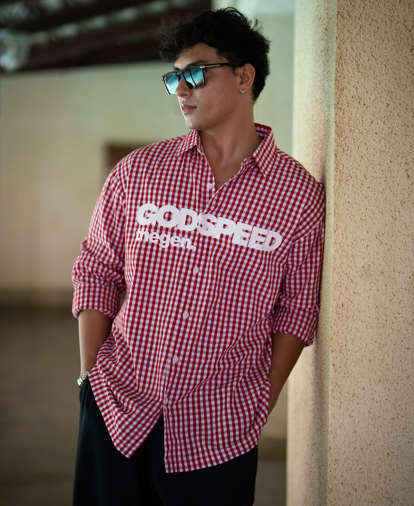 Red Printed Microchecks Shirt