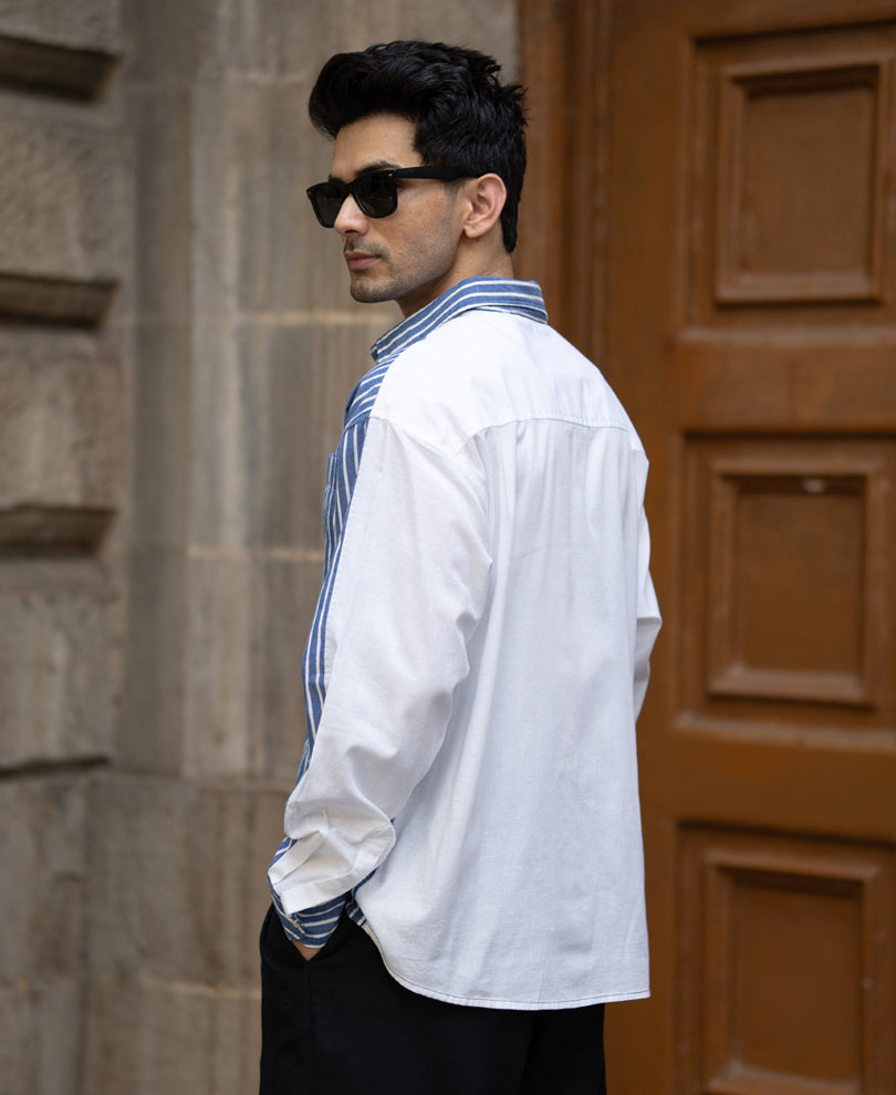 Blue Stripe Shirt With Contrast Back 100% Cotton