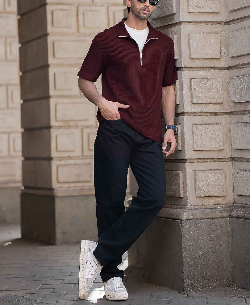 Wine Oversized Half Sleeves T-Shirt.