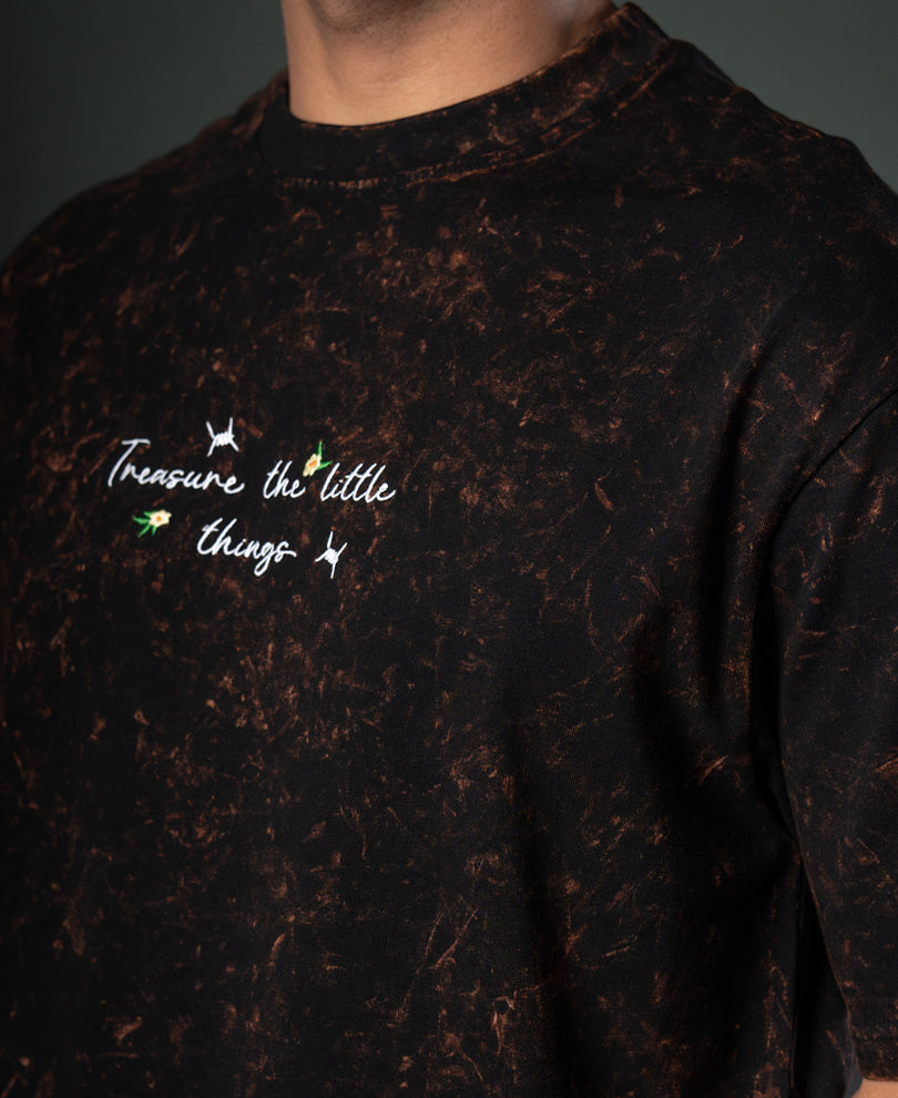 Dark Brown Floral Embroidery T-Shirt.