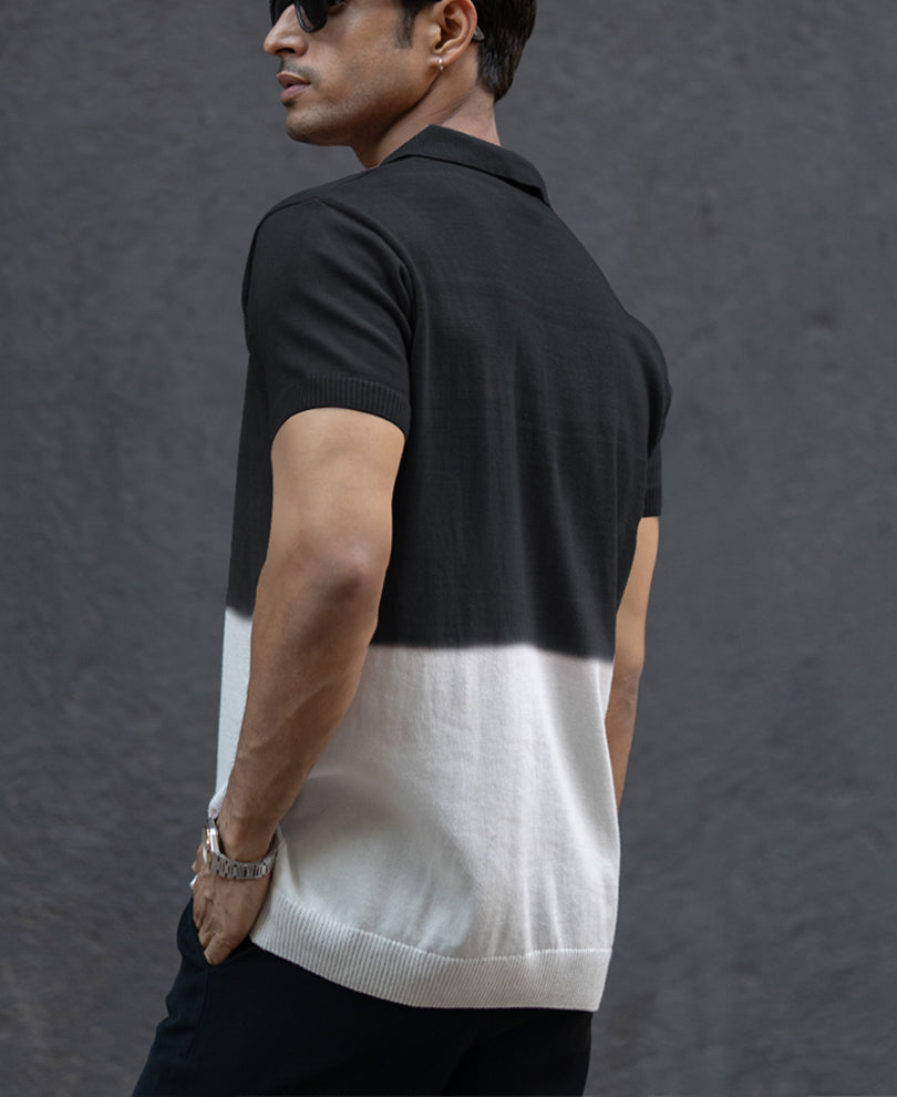 Black Ombre Knit Polo T-Shirt.