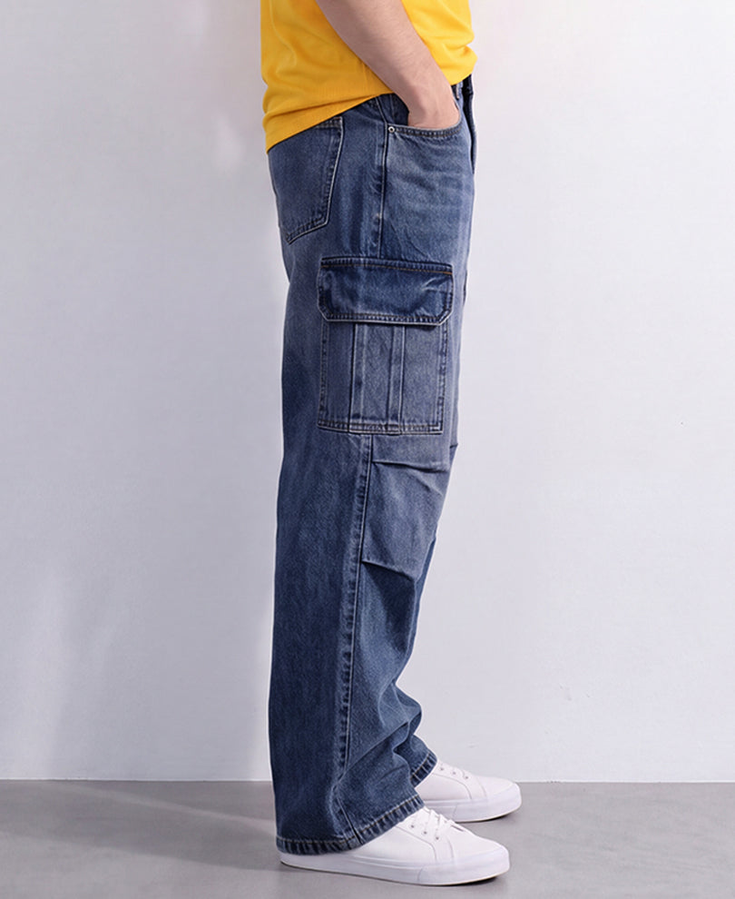 Blue Washed Cargo Jeans