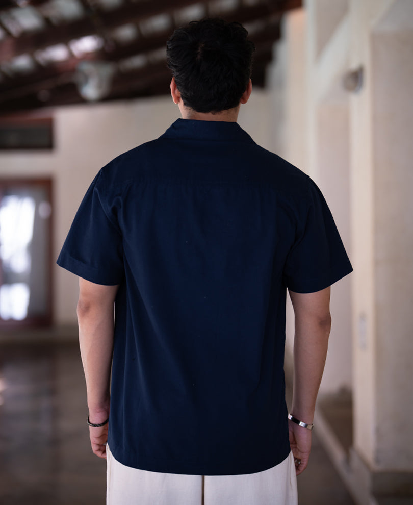 Navy Parrot Embroidery Shirt 100% Cotton