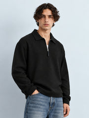 Black Structured Zipper T-Shirt