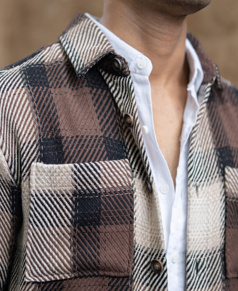 Brown Twill Check Shirt.