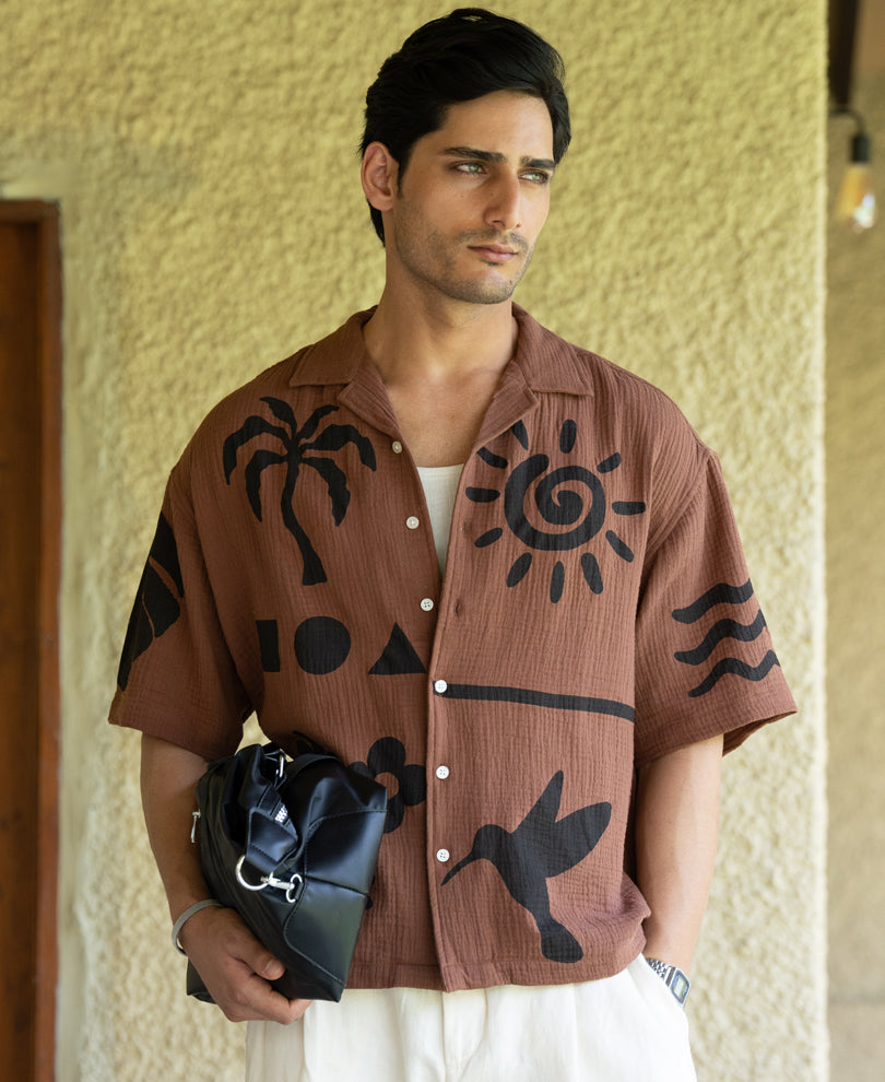 Brown Summer Print Shirt