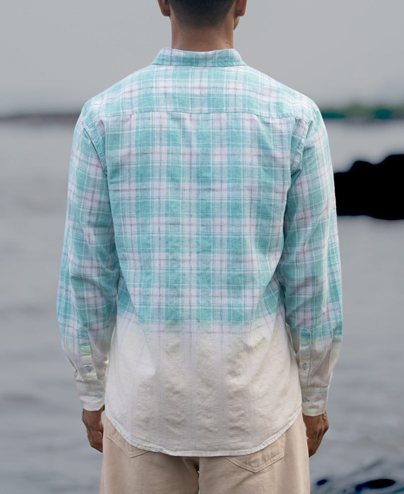 Aqua Blue Light Weight Ombre Checks Shirt.