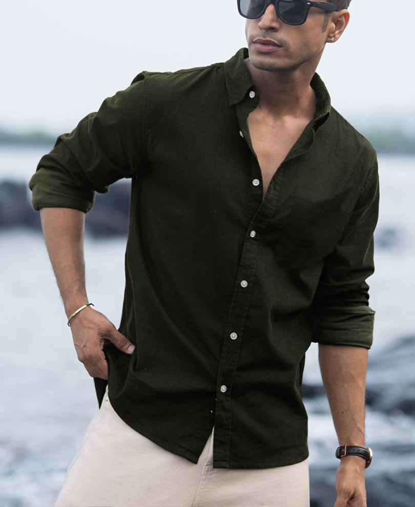 Dark Olive Corduroy Shirt.