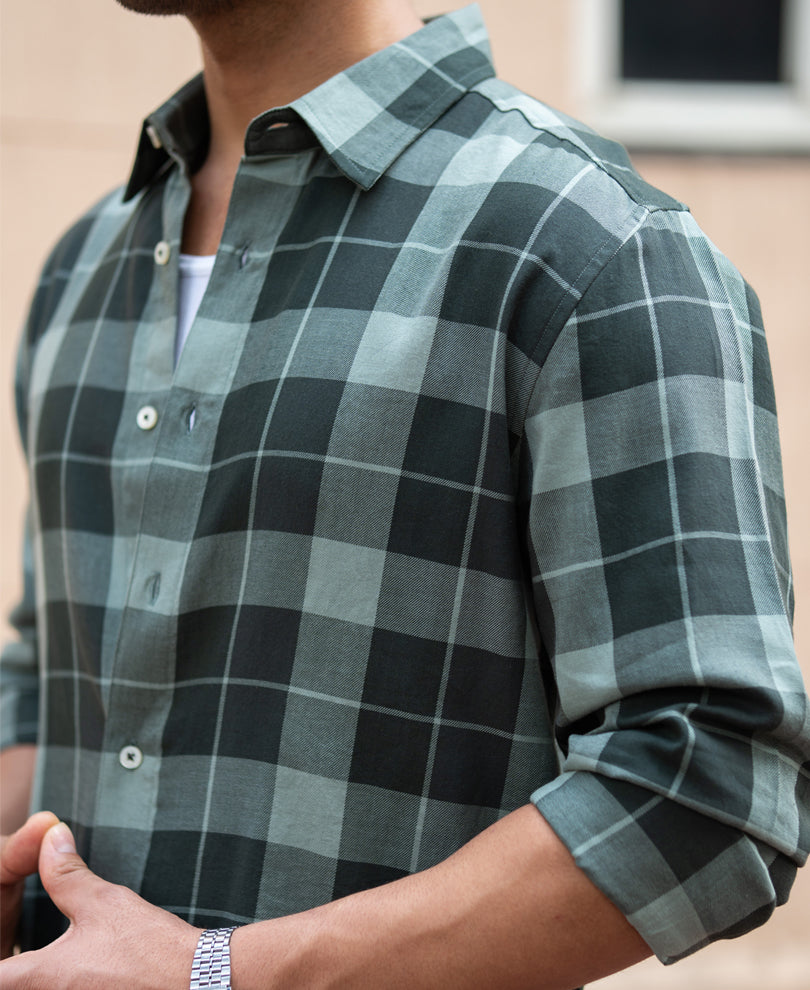 Olive Lightweight Checks Shirt.