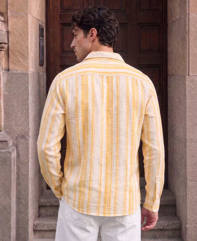 Yellow Linen Lightweight Stripe Shirt