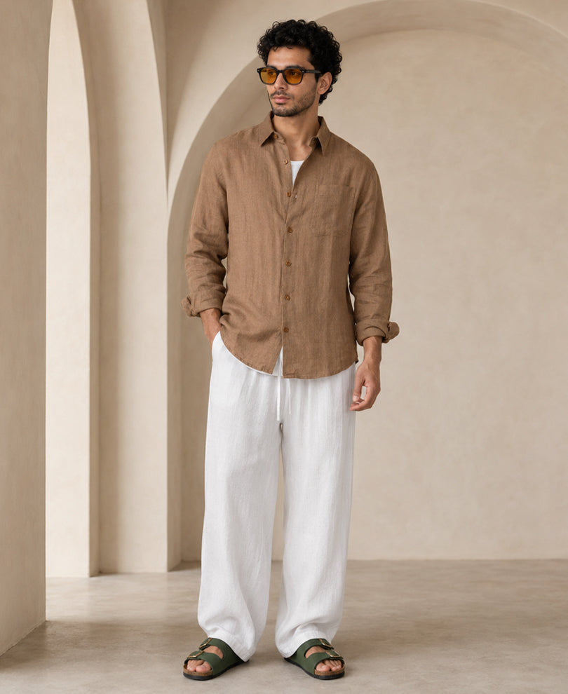 Light Brown 100% Linen Shirt