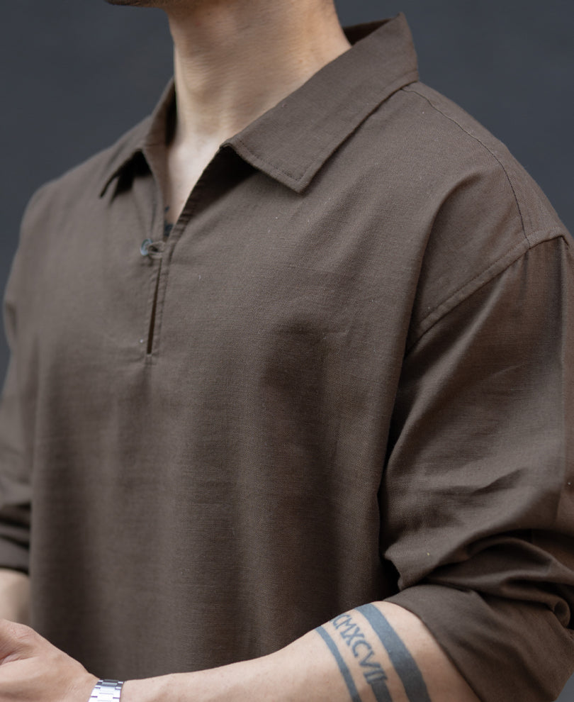Brown Lightweight Structured Kurta Shirt.