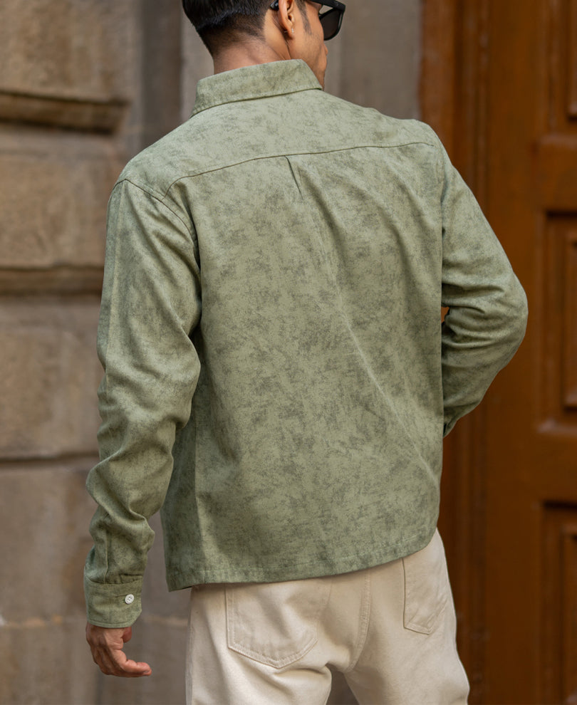 Green Printed Structure Shirt.