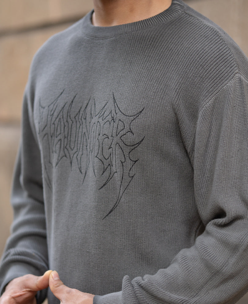 Grey Washed Printed Knit Jumper 100% Cotton