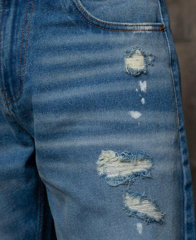 Mid Blue Distressed Baggy Jeans