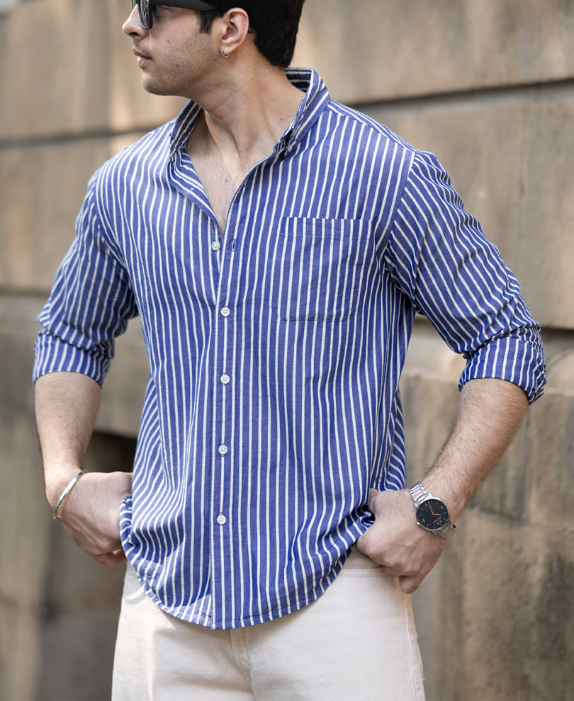 Dark Blue Lightweight Stripe Shirt.