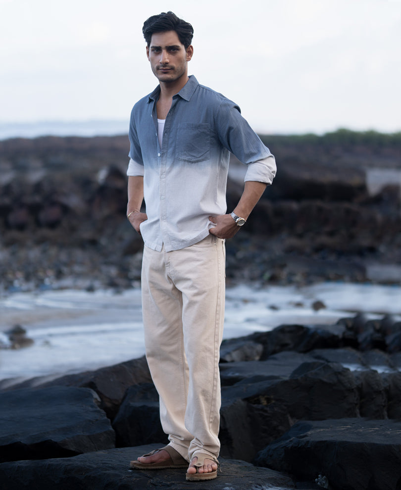 Blue Structured Ombre Shirt.
