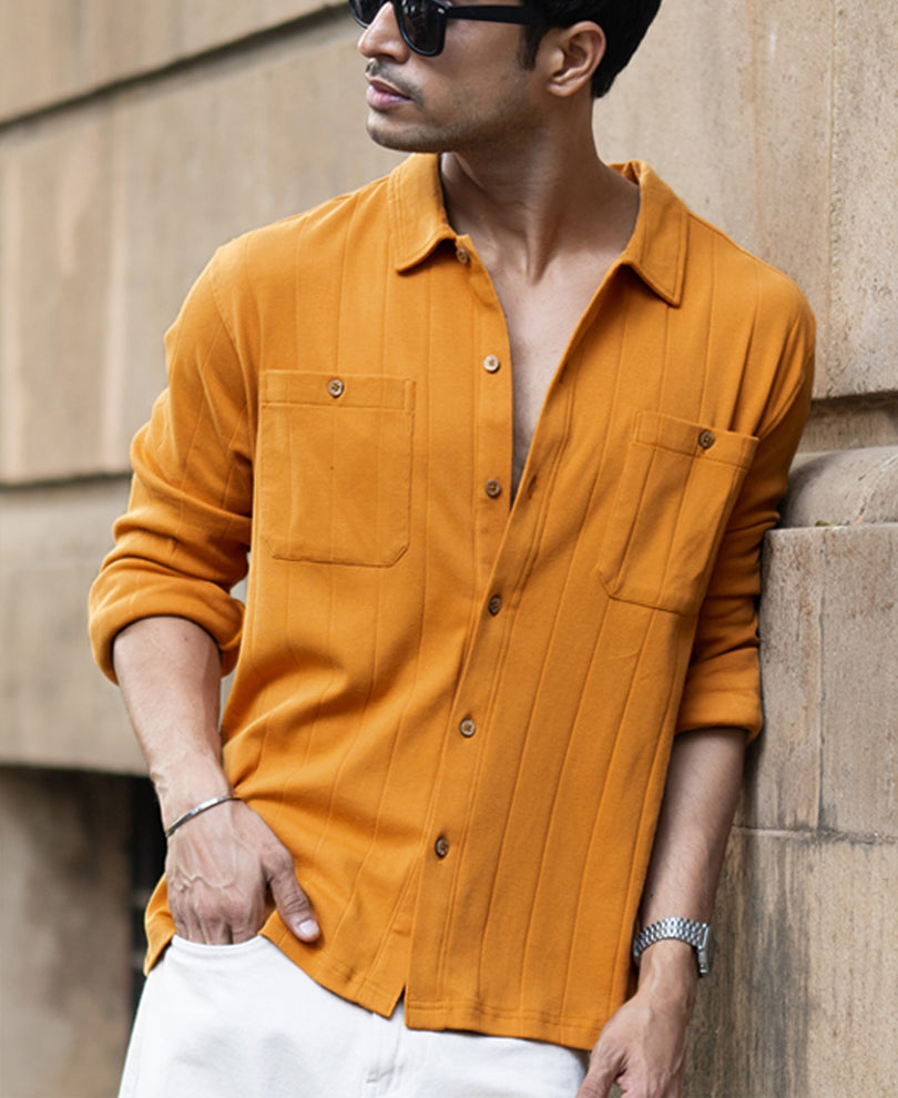 Mustard Structure Knit Shirt.