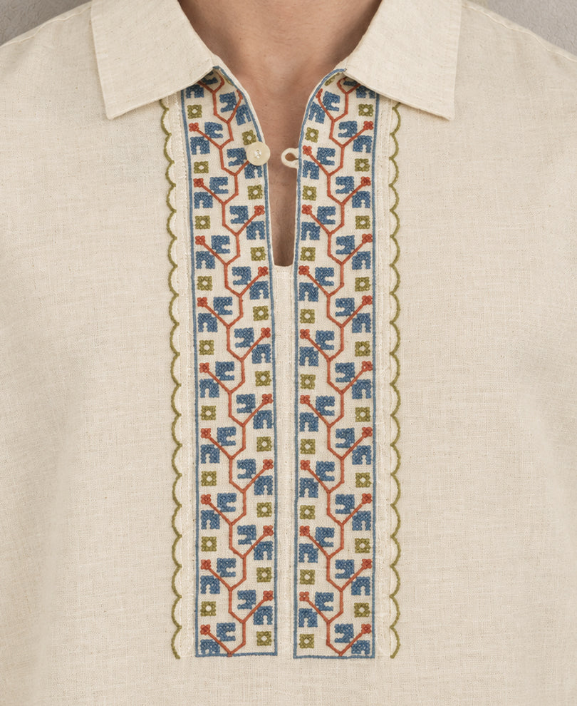 Natural Embroidered Kurta Shirt