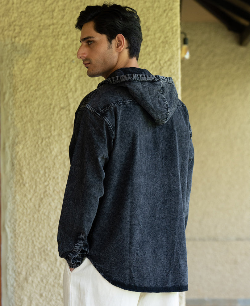 Black Denim Hooded Shirt
