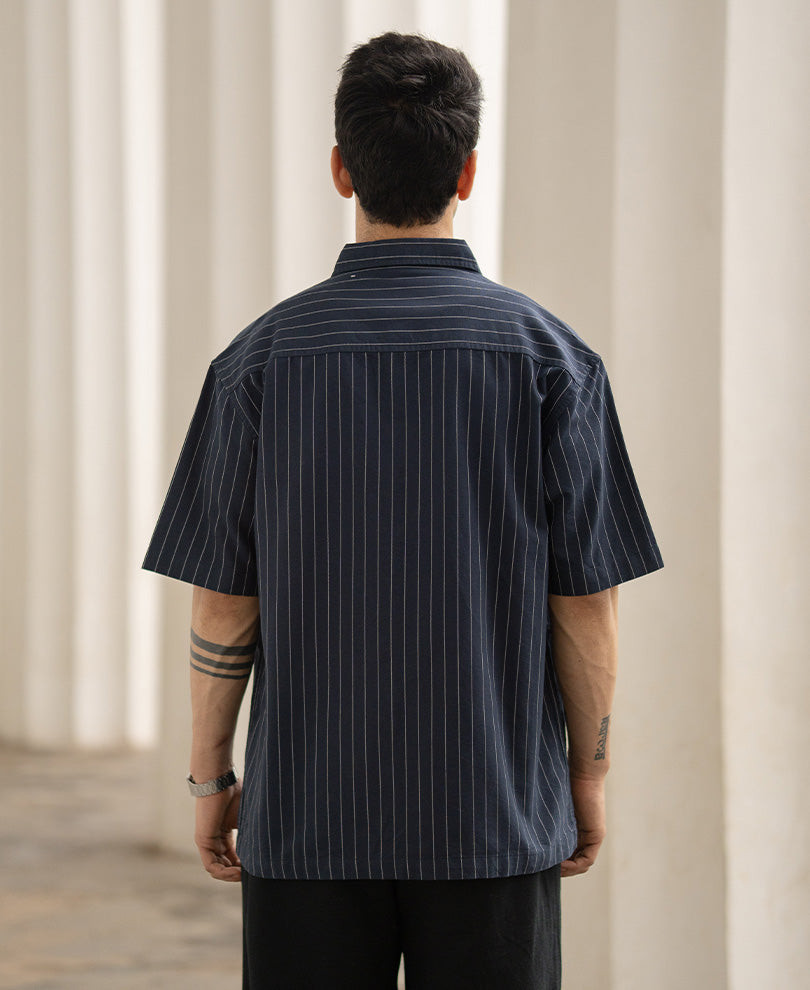 Navy Oxford Stripe Shirt 100% Cotton