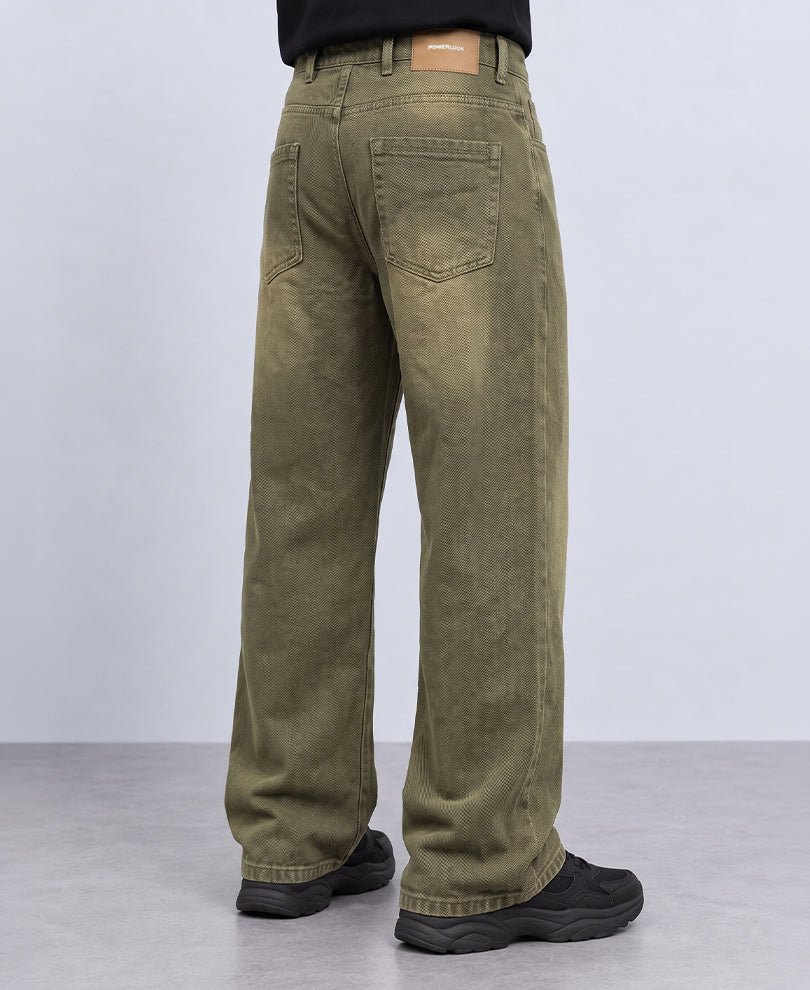 Olive Washed Baggy Jeans