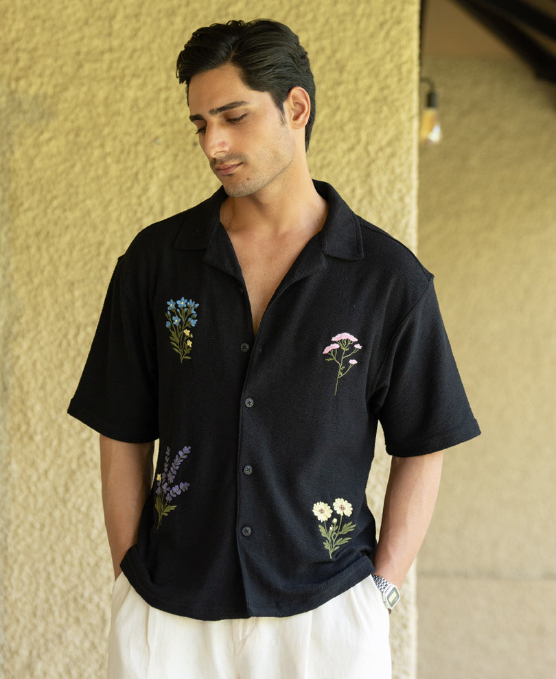 Black Embroidered Knit Shirt