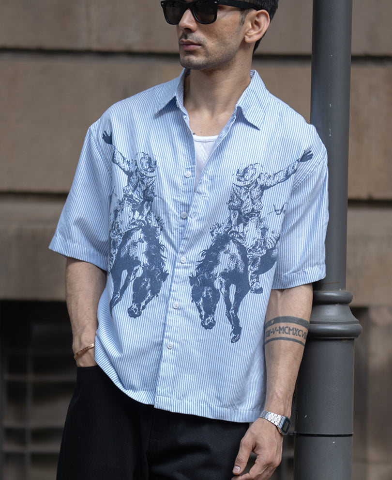 Blue Striped Print Shirt.