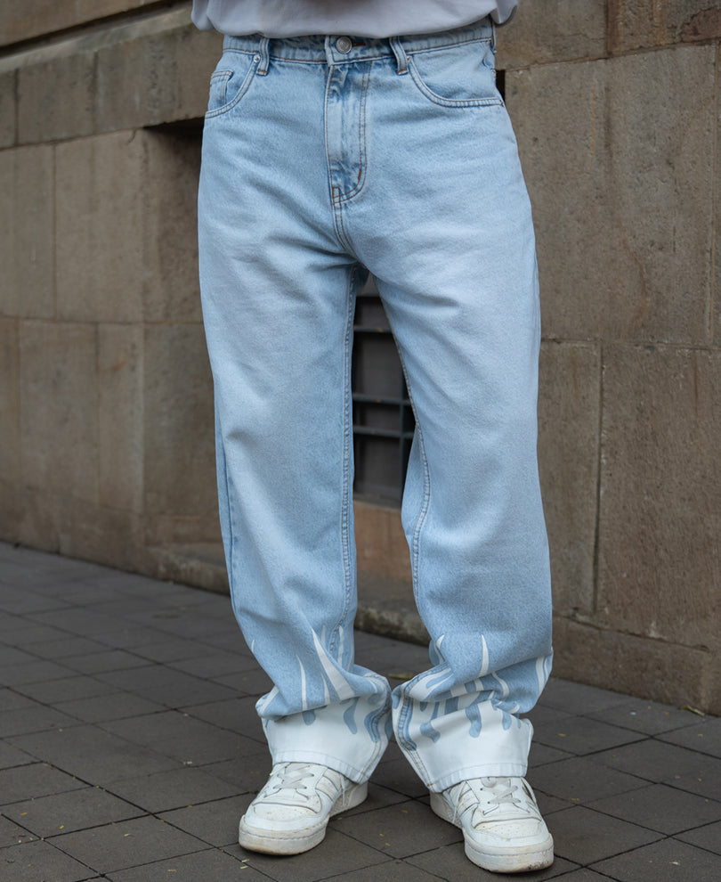 Blue Flame Print Jeans