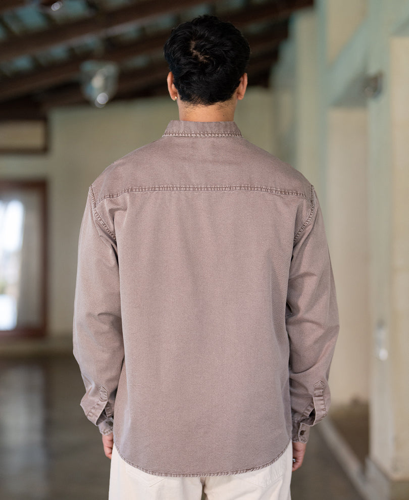 Light Brown Washed Printed Shirt 100% Cotton