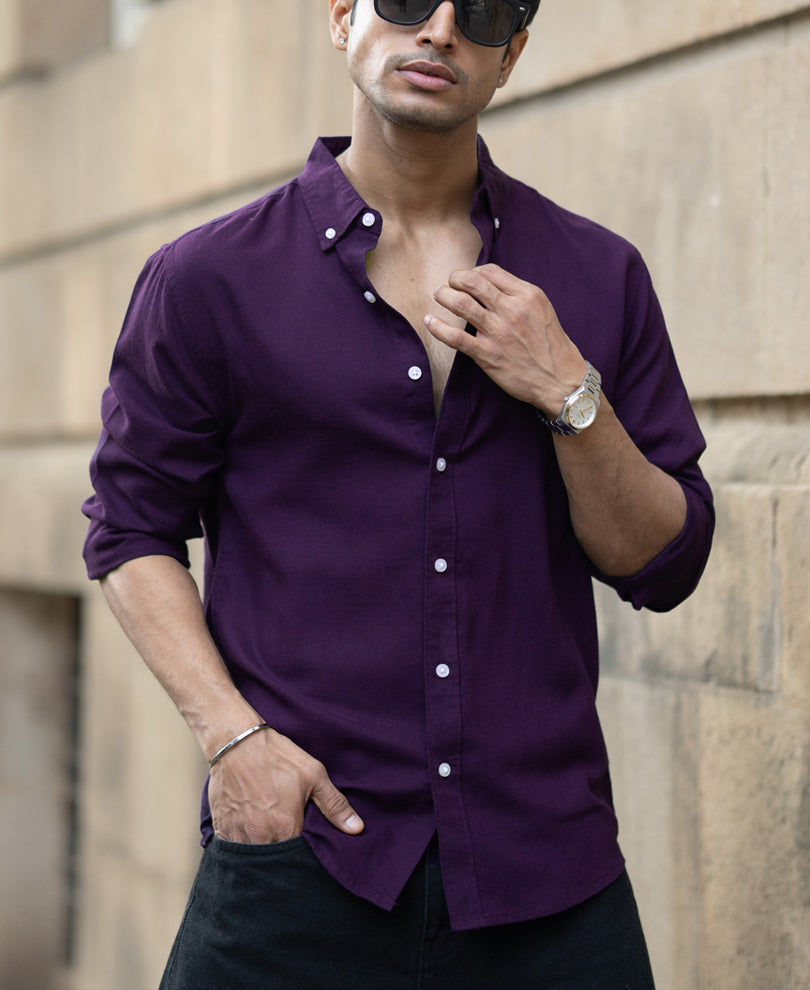 Dark Purple Linen Blend Shirt.
