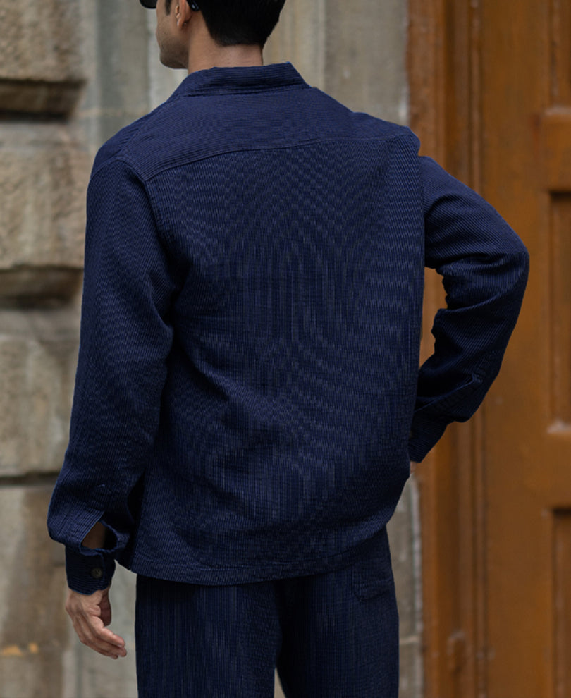 Navy Double Cloth Stripe Co-Ord Set.