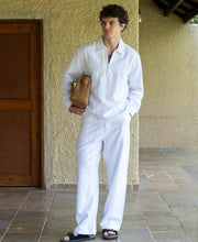 White Linen Blend Striped Cord Set