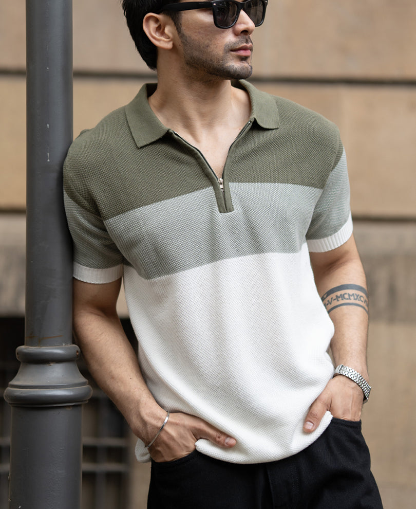 Green Knit Stripe T-Shirt.